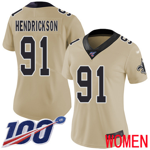 New Orleans Saints Limited Gold Women Trey Hendrickson Jersey NFL Football 91 100th Season Inverted Legend Jersey